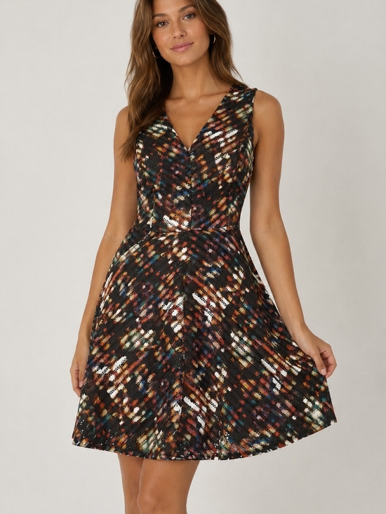 Mossimo TM Dresses & Skirts - Mossimo Black Multi-Color V-Neck Fit-and-Flare Dress